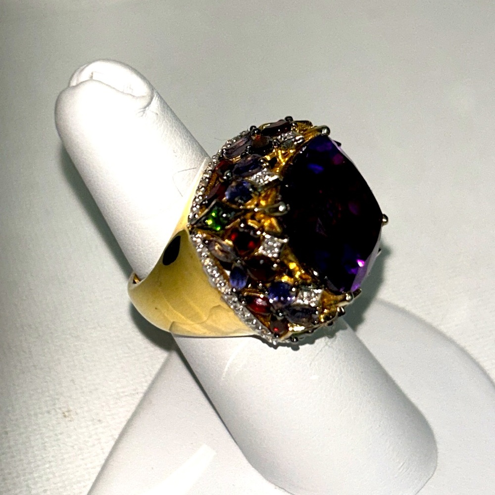 Chuck Clemency Genuine Amethyst Garnet 14K/925 Sterling Silver Statement Ring - Picture 4 of 12